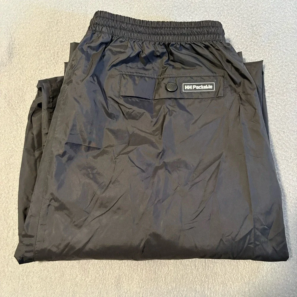 Helly Hansen Packable Hiking Pants Mens XL Black Ankle Zip Wide Leg Baggy Logo